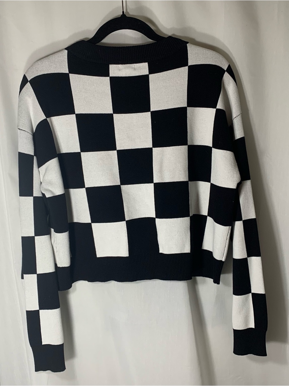 Garage Black and White Checkerboard V-Neck Cardigan - Picture 4 of 5